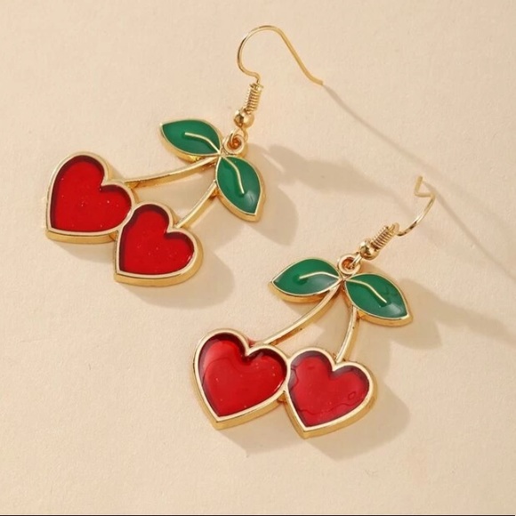 Cherry Heart Earrings - Picture 2 of 5